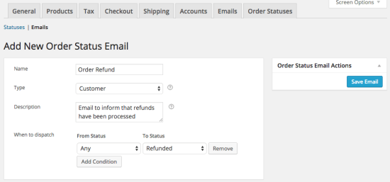 Nuevo correo electrónico de WooCommerce Order Status Manager