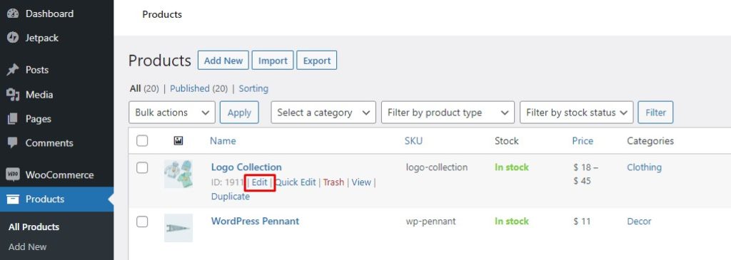 Editar un producto en WooCommerce