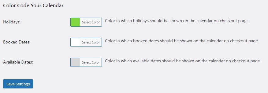 calendario de entrega código de color