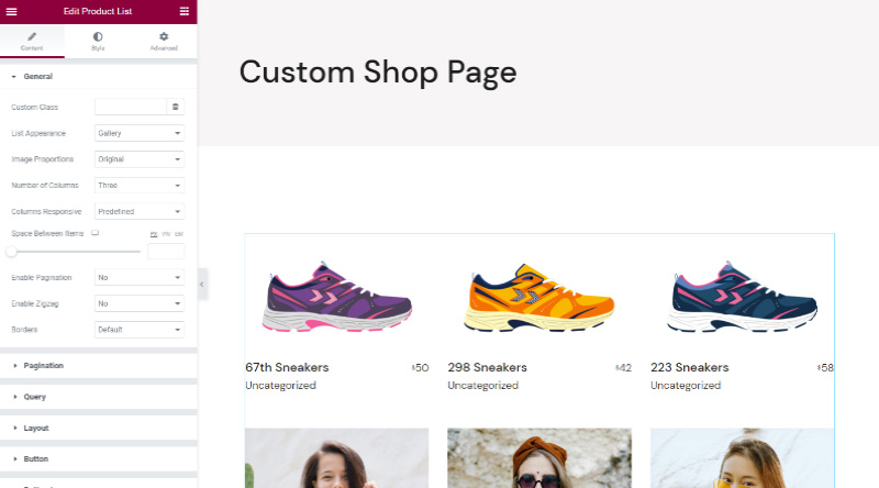 Widget de lista de productos