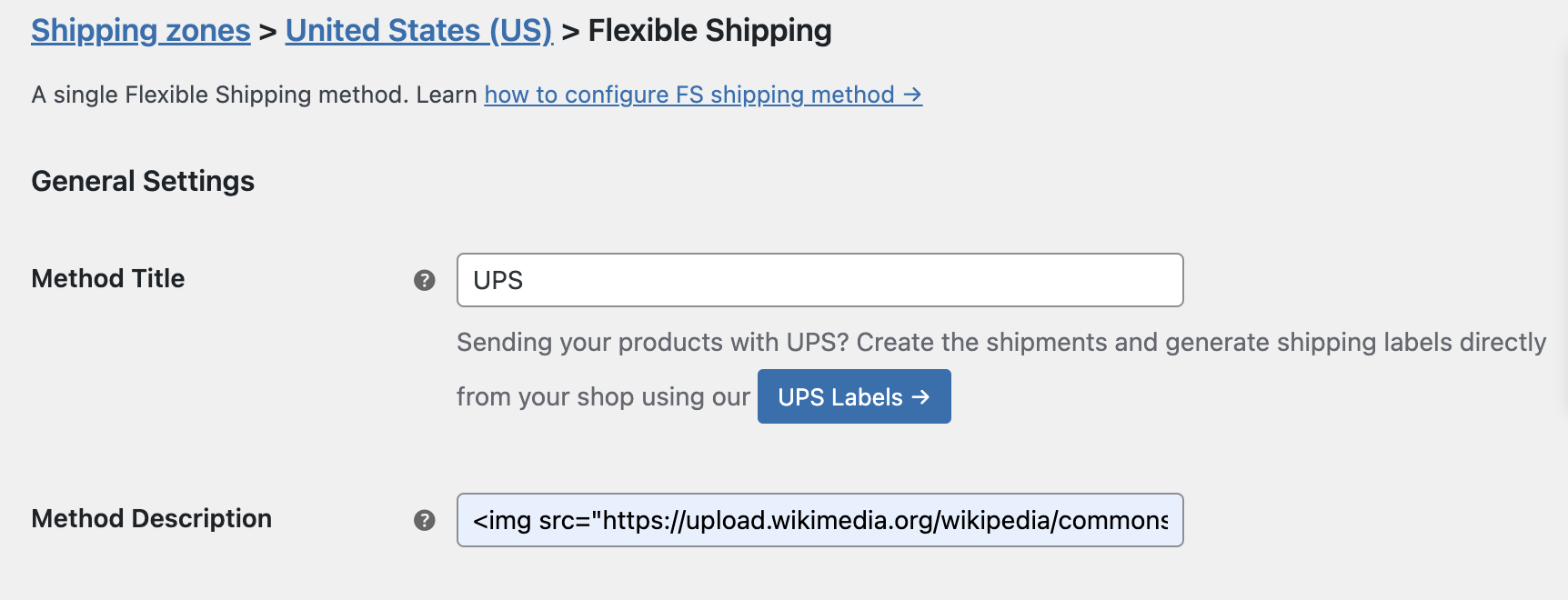 Método de envío de UPS con icono