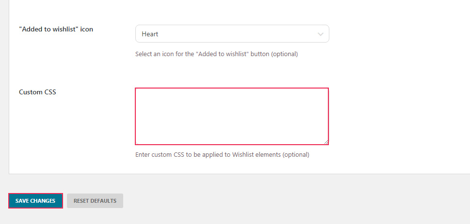Agregar a la lista de deseos CSS personalizado