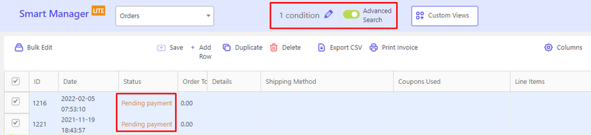 3) Eliminar pedidos con búsqueda avanzada y condiciones