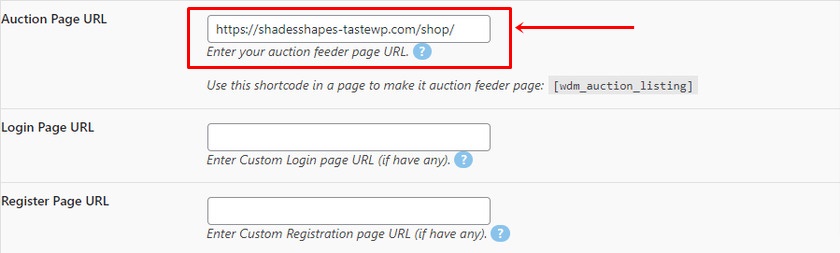 2) Configuración de la subasta