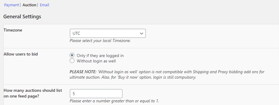 2) Configuración de la subasta