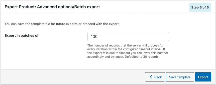 Configuración del recuento de exportación por lotes