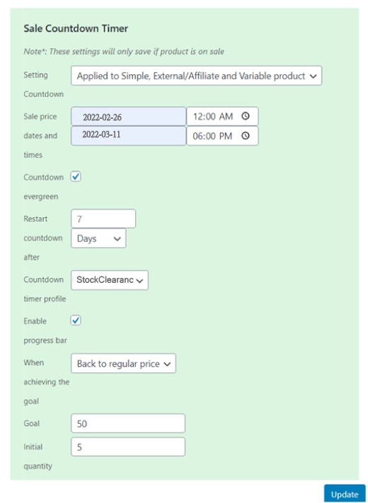 Agregue un temporizador de cuenta regresiva de ventas a granel para productos variables