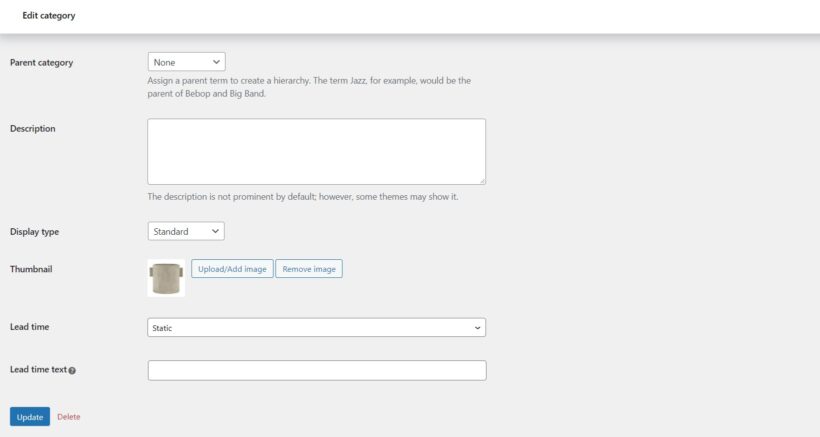 Plazo de ejecución de la categoría WooCommerce