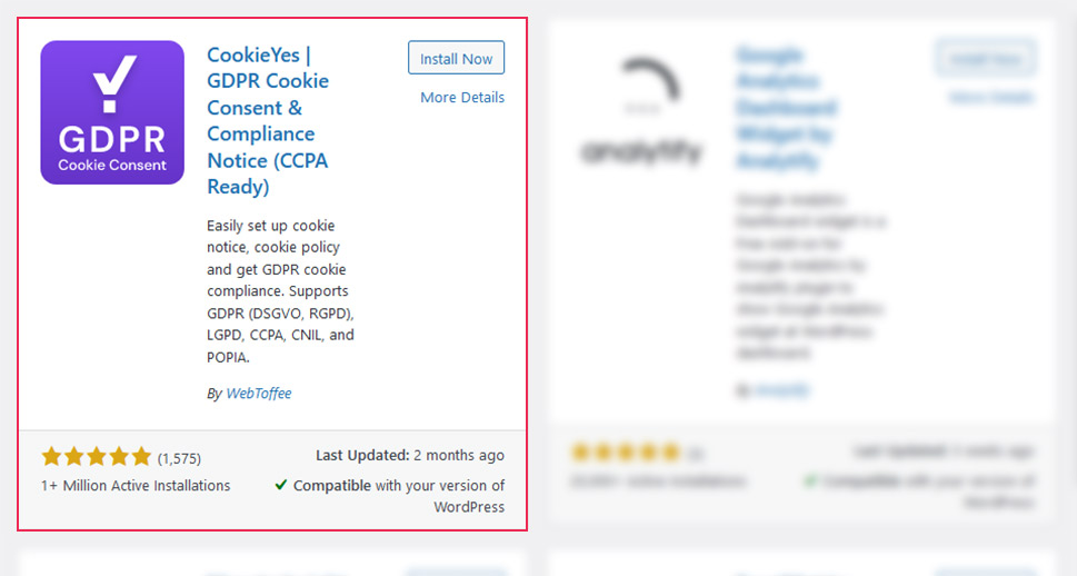 Complemento de instalación de CookieYes