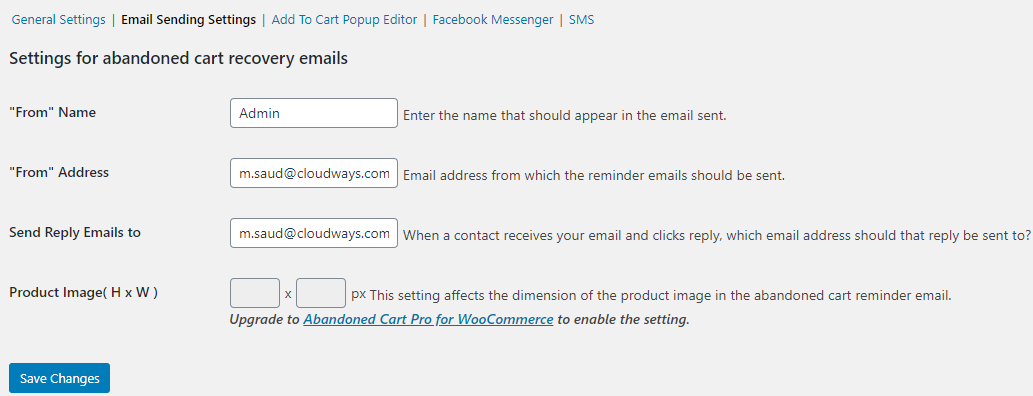 Configuración de envío de correo electrónico