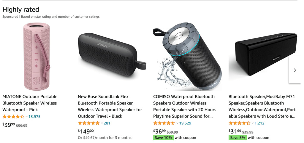 Productos altamente calificados en Amazon.
