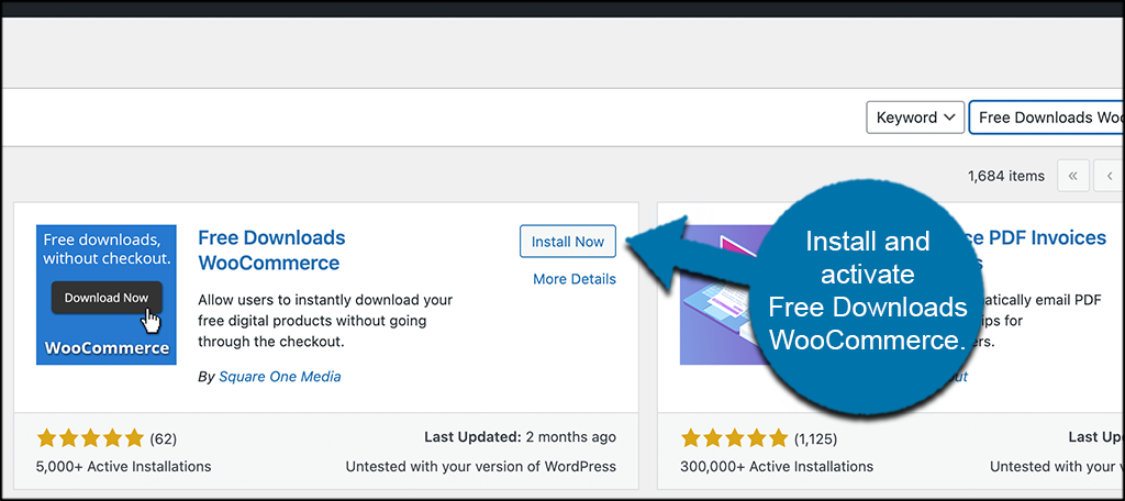 Instale y active el complemento de descarga gratuita de woocommerce