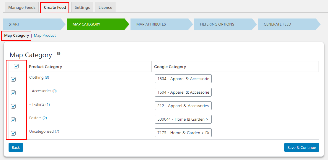 Product feed in minimum clicks | mapping product category