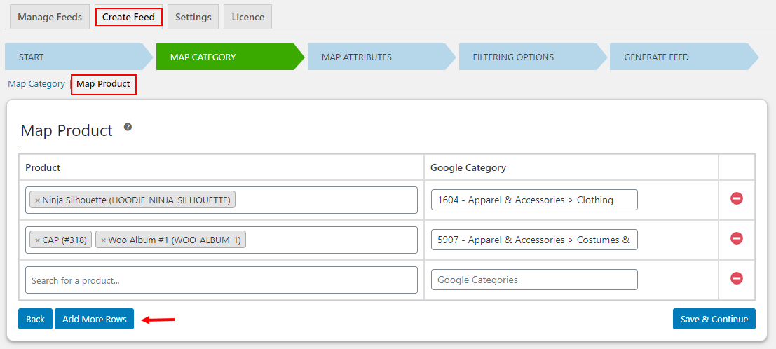 Product feed in minimum clicks | mapping individual products