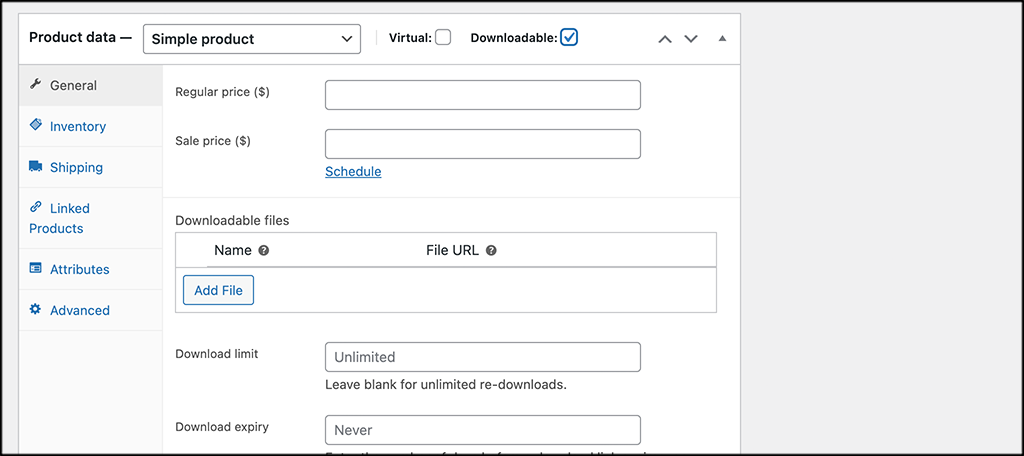 Cuadro de datos del producto para descarga gratuita woocommerce
