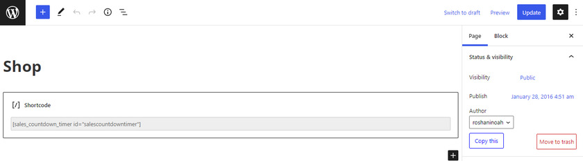 1) Agregue el temporizador de cuenta regresiva del producto WooCommerce a una sola página con códigos cortos