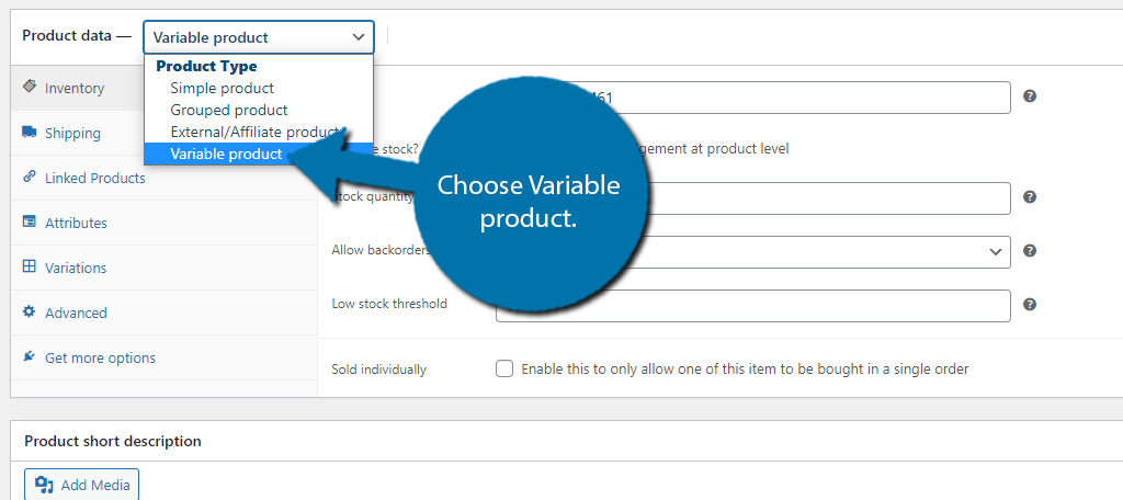 Establecer un producto variable