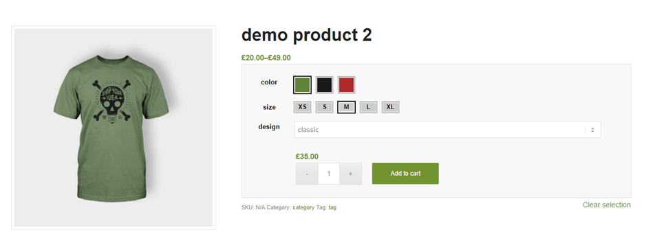 Demostración del producto de muestras de variación de imagen o color de WooCommerce