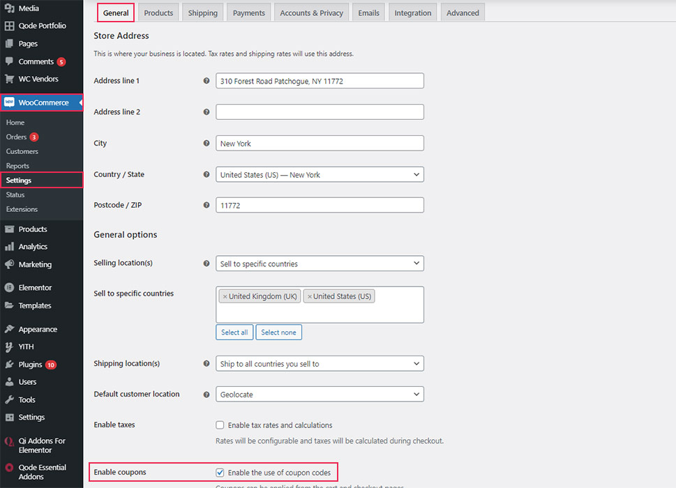Configuración general de WooCommerce