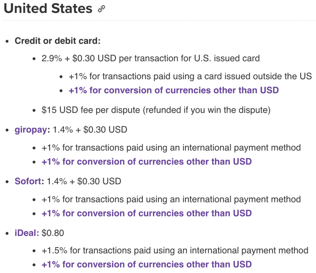 Tarifas de transacción de WooCommerce Payments para los Estados Unidos.