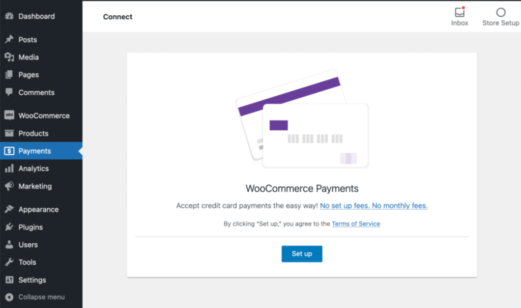 Página de configuración de WooCommerce Payments.
