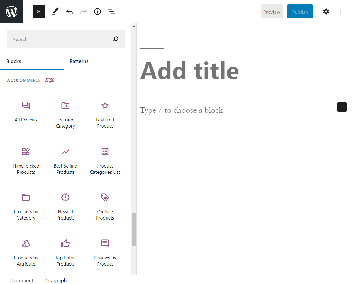 Las opciones de bloque de WooCommerce.