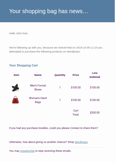 Cómo ver carritos abandonados en WooCommerce gratis 6 Muestra de plantillas de correo electrónico personalizadas que recibirán los clientes.
