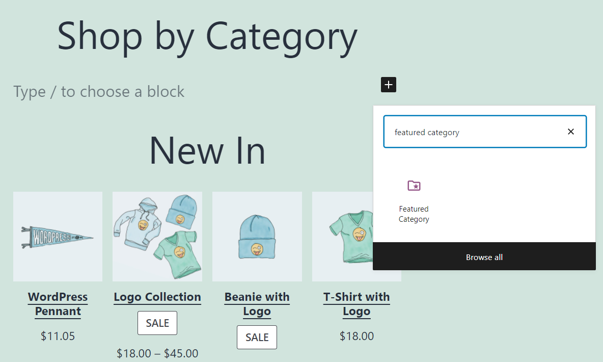 Agregar el bloque Categoría destacada en WooCommerce