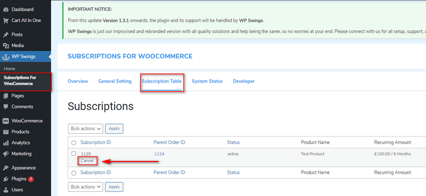 agregar producto de suscripción de woocommerce - tabla de suscripción
