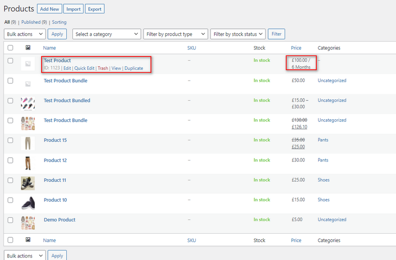 agregar producto de suscripción de woocommerce - suscripción de producto de prueba