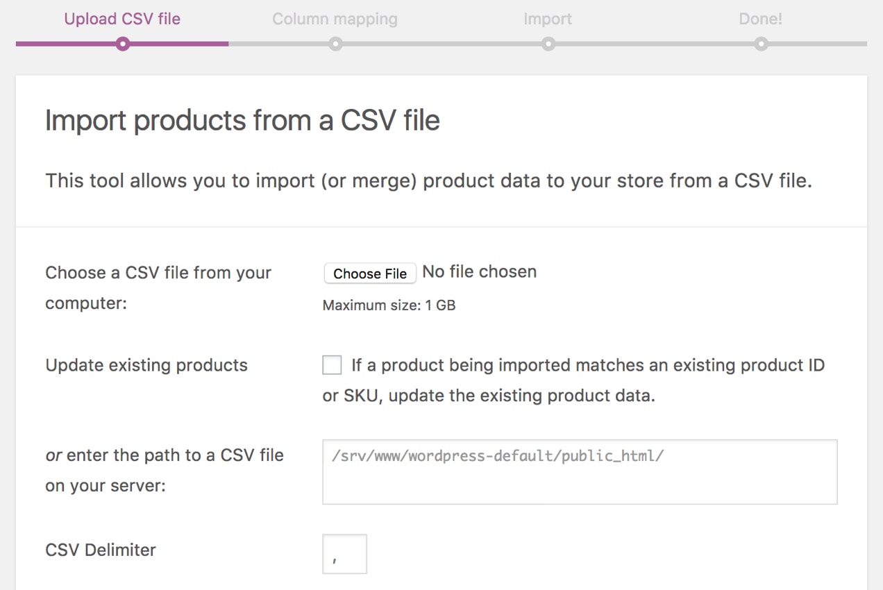 Importar pantalla CSV en WooCommerce