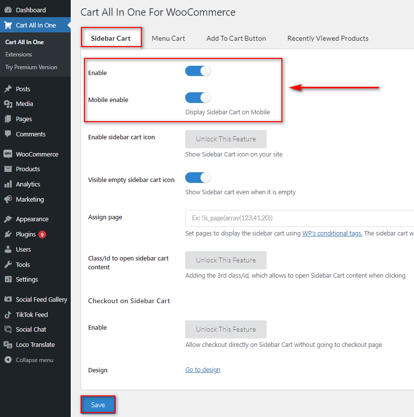 2. Configure el carrito todo en uno para el plugin WooCommerce