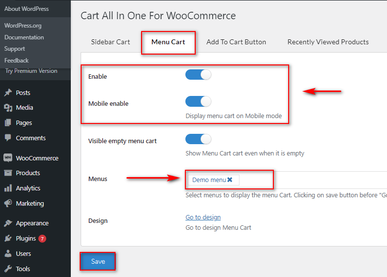 2. Configure el carrito todo en uno para el plugin WooCommerce
