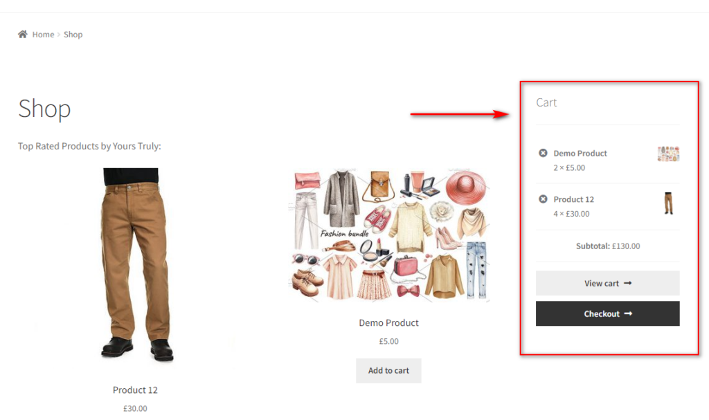 2. Agregar widget de carrito al área de widgets