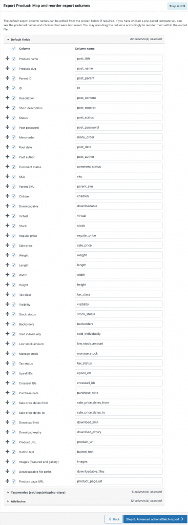 Reordene y cambie el nombre de las columnas de productos en CSV antes de exportar