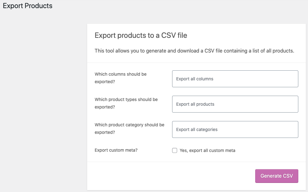 Exportar campos de filtro en WooCommerce
