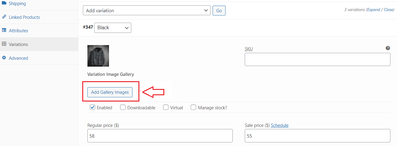 Agregue múltiples imágenes a la variación del producto WooCommerce