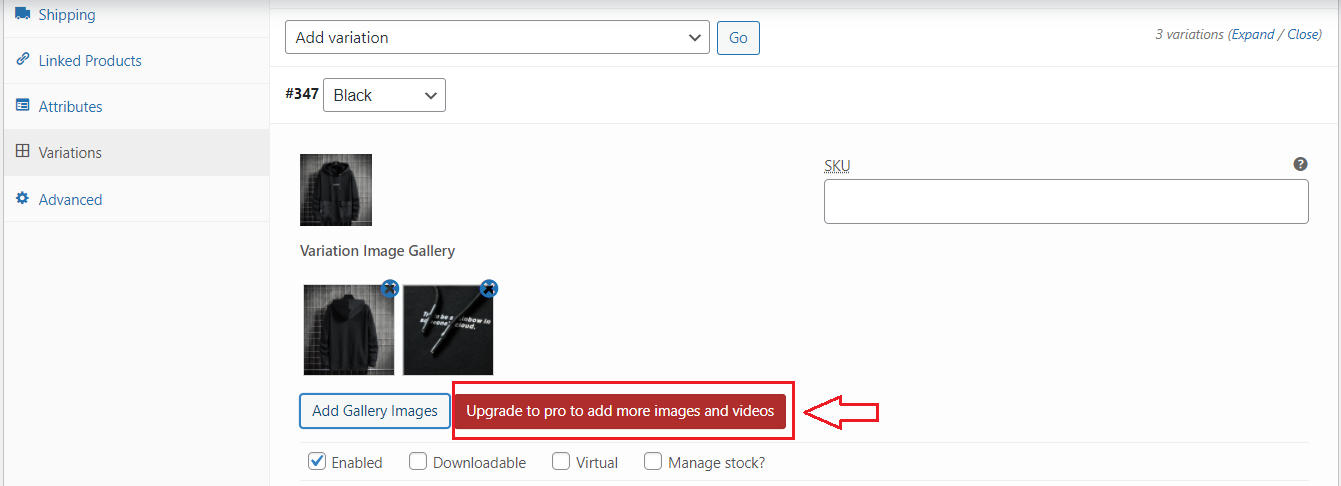 Agregue múltiples imágenes a la variación del producto WooCommerce