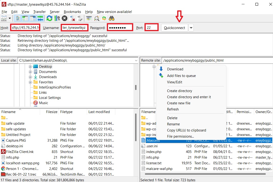 acceder a filezilla