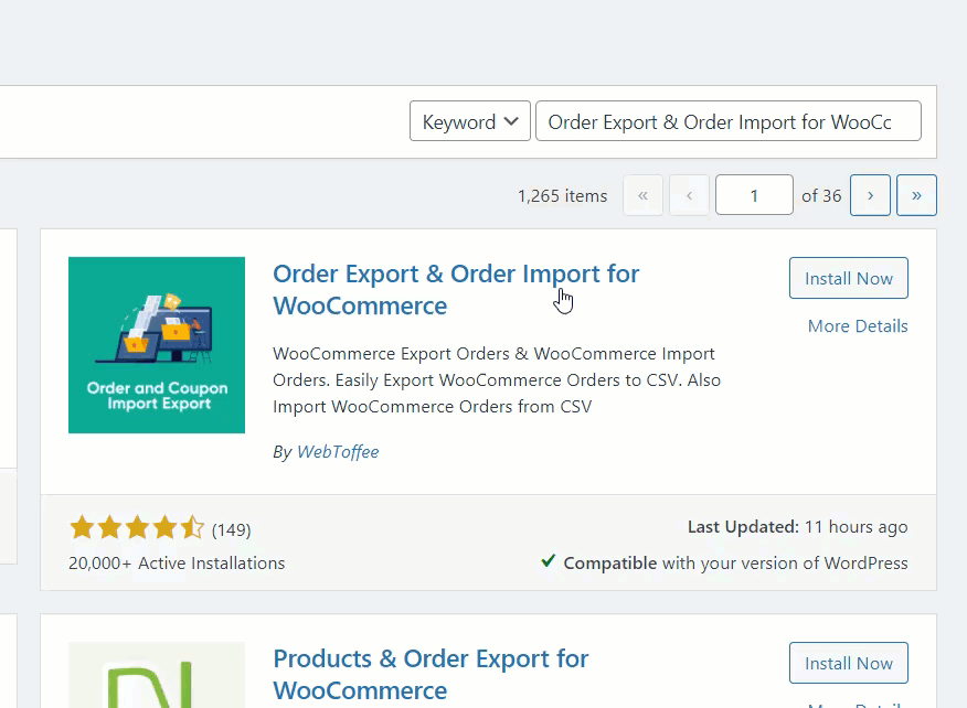 Usando el plugin: Order Export & Order Import for WooCommerce.