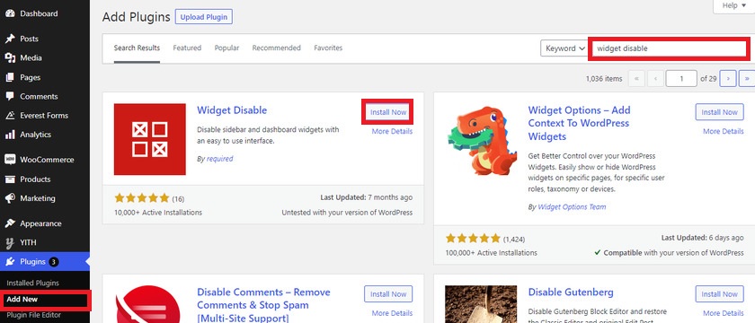 instalar complemento ocultar widgets en woocommerce