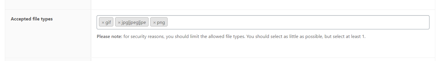 Limite los tipos de archivos aceptados para el campo de carga de archivos en APF