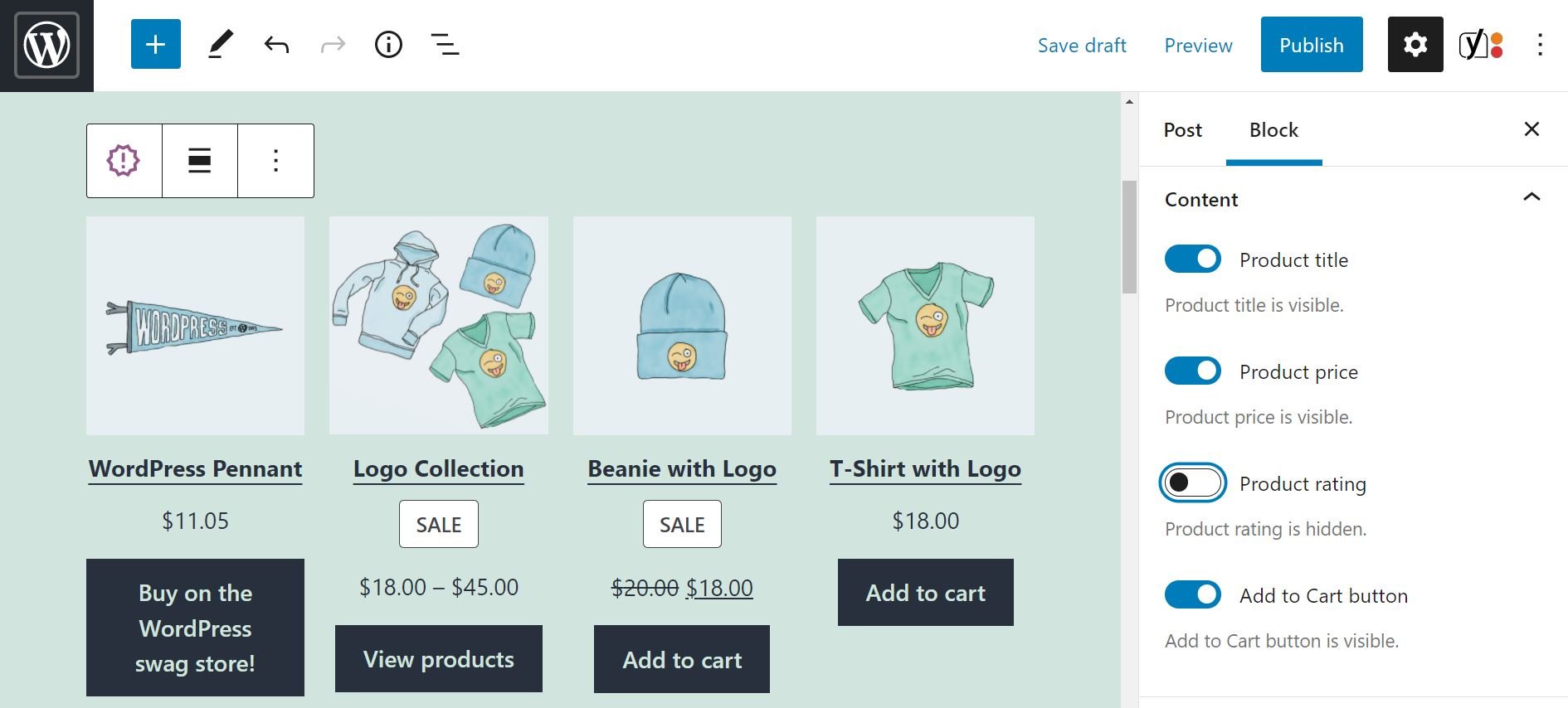 La configuración de contenido para el bloque WooCommerce de productos más nuevos