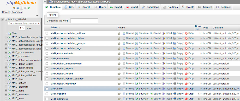 phpMyAdmin para acceder a la base de datos de WordPress