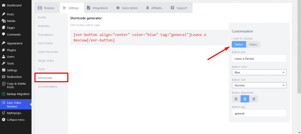 Shortcode para grabar video
