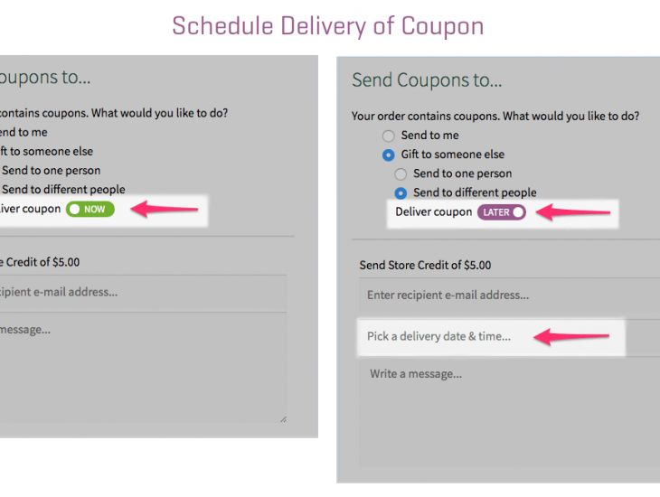 ¿Cómo crear diferentes tipos de tarjetas de regalo de WooCommerce? 5 programar la entrega de la tarjeta de regalo