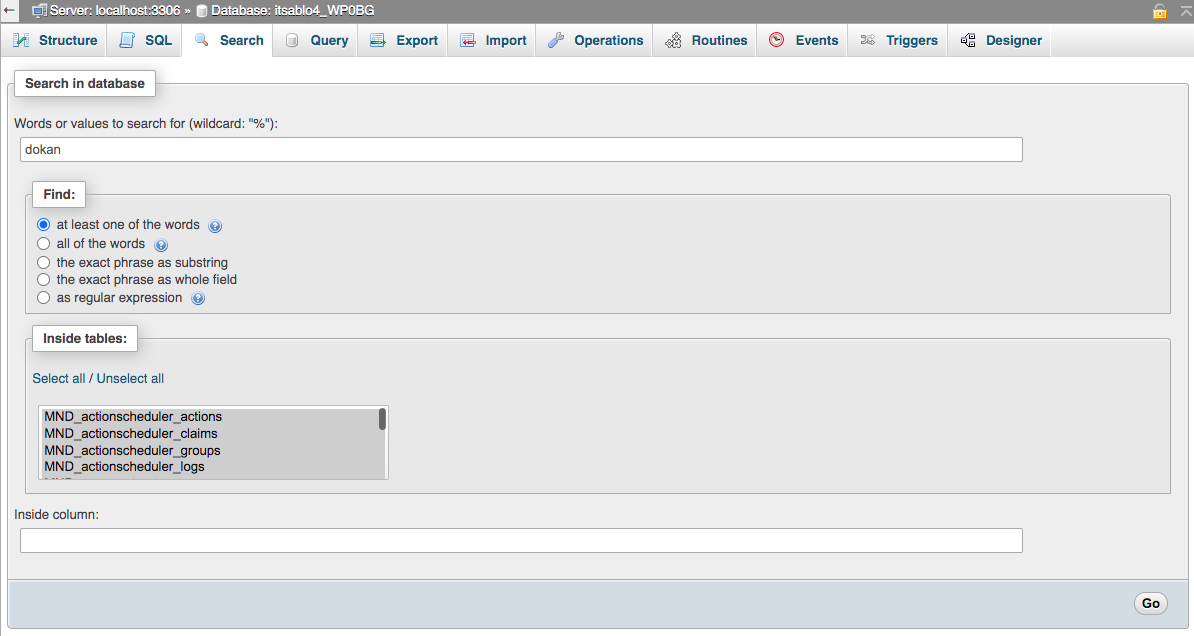 Buscar usando phpMyAdmin