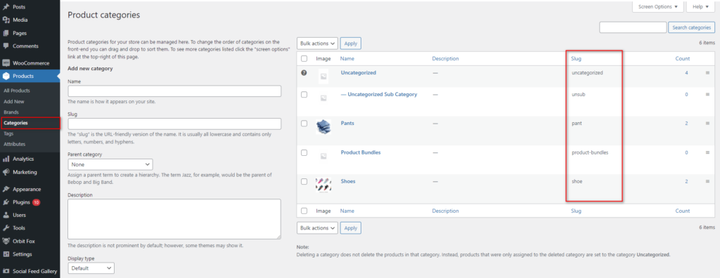 mostrar categorías en la página sho de WooCommerce - slugs de productos