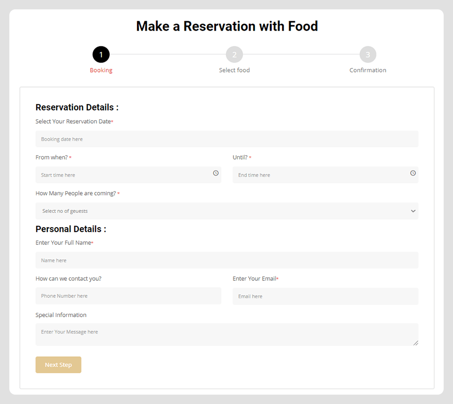 reserva de wpcafe con pedido de comida