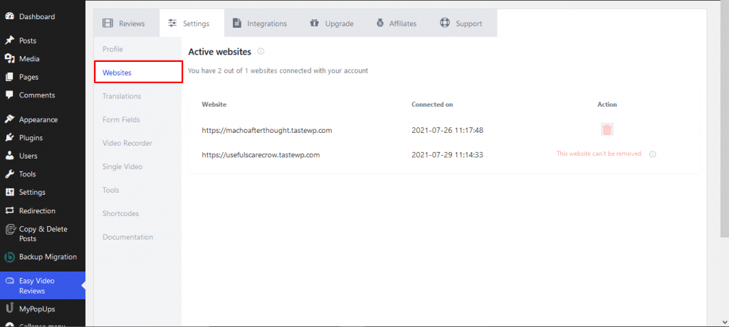 sitios web del complemento de testimonios de video de WordPress